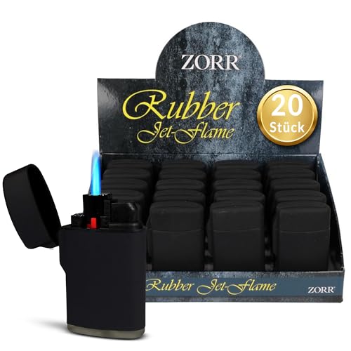 Zorr® Sturmfeuerzeug 20er Box Schwarz – Hochleistungs-Jetflame bis 1300 °C, Premium Soft-Touch Oberfläche, Windresistent, Nachfüllbar &...