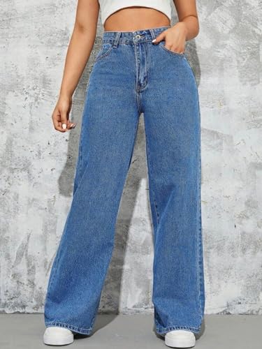 Image of Glossia Denim Baggy Jeans for Women | Stretchable High Waist Straight Fit Jeans for Women | High Rise Stretch Denim | Loose Fit Plus Size Denim (Sizes - 24 to 44) WJ81-1205-$