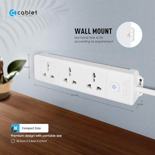 Image of Cablet Extension Board 1.8 Meter Cable, 2500W 10A, 3 Universal Multi Plug Socket, Master Switch, 1.8 Mtr Heavy Duty Cord, LED Indicator, Power Strip for Home Office