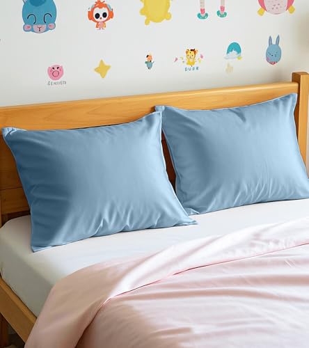 Image of Deep Dream Toddler Pillowcases for 13x18 Pillow 2 Pack, 100% Cotton Travel Pillow Case Cover, 600 Thread Count Cotton Pillow Covers, Soft & Breathable Small Pillow Cases Envelope Closure, Flint Blue
