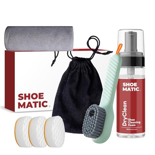 Image of SHOEMATIC Ultimate 5-in-1 Shoe Care Kit | Cleaning Foam (150ml) + Cleaning Hard Brush + 3 Disposable Soft Scrub Sponges + Microfiber Cloth + Shoe Cover