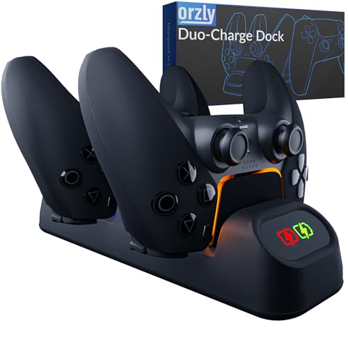 Orzly PS5 Controller Charging Station made for PlayStation 5 Console PS5 Controllers - Twin Docking charging Station PS5 Accessories Solution - Jet Black Edition