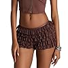 Meiweileya Women Ruffle Shorts Bloomers Y2k Lolita Lace Micro Shorts Y2k Booty Fluffy Pumpkin Pants Teen Girls' Boyshorts Casual Sweet Pettipants Brown