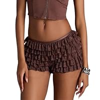 Meiweileya Women Ruffle Shorts Bloomers Y2k Lolita Lace Micro Shorts Y2k Booty Fluffy Pumpkin Pants Teen Girls' Boyshorts Casual Sweet Pettipants Brown