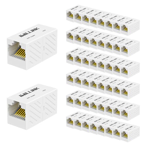 Image of iwillink RJ45 Coupler Ethernet Connector, Female to Female, 50 Pack, White | Extender Adapter, For Cat7 Cat6 Cat5e Cat5 Ethernet Cable Female Connector
