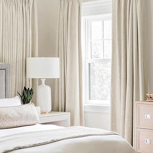 Image of MIULEE 100% Blackout Linen Textured Curtains for Bedroom Solid Thermal Insulated Cream Grommet Room Darkening Curtains & Drapes Luxury Decor for Living Room 52 x 63 Inch (2 Panels)