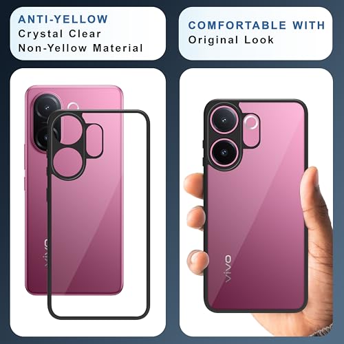 Image of CEDO Backcover for Vivo V60e (5G) | Camera Protection Bump Shockproof Edge | Ultra Hybrid Transparent Acrylic Clear TPU+PC Hard Backcase Cover (Black)