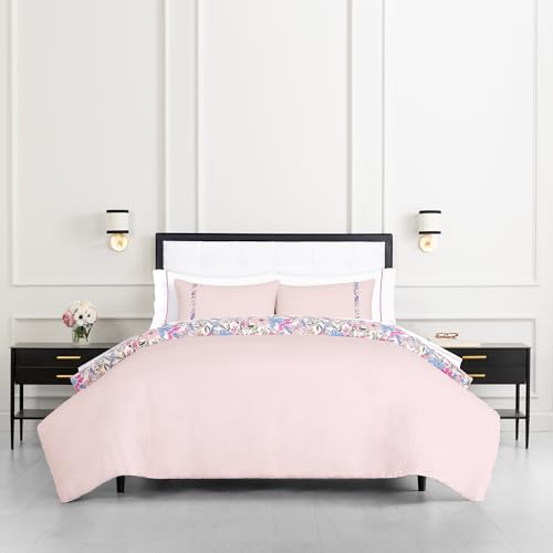 Image of kate spade new york Curious Garden 3-Piece King Comforter Set, 100% Cotton Reversible Cover, All Season Warmth Bedding, Machine Washable, Pink Multicolor