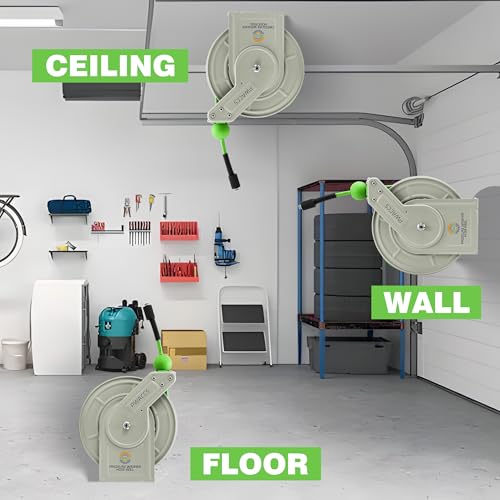 PWACCS Retractable Pressure Washer Hose Reel, 1/4" x 60ft Heavy Duty Power Washer Hose Reel, High Pressure Reel Auto Rewind, Wall/Floor Mounted, 3600 PSI by PWACCS - Image 8