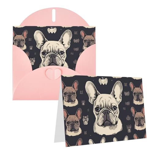 QMNEHJ グリーティングカード サンキューカード 封筒付き ブランクノートカード 4x6インチ バースデーカード I Love French Bulldog ウェディングカード お悔やみカード おもしろい思考カード あらゆる機会に