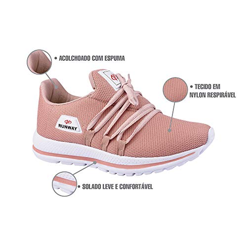 Tênis De Caminhada Corrida Academia Runway Soft Feminino Tamanho:37;Cor:Rosa
