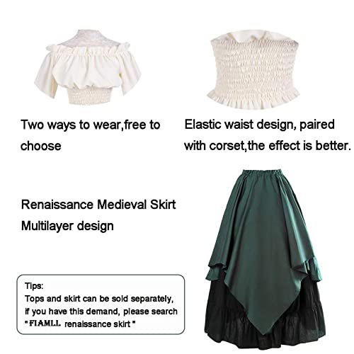 Fiamll Renaissance Kleid Damen Mittelalter Kleidung Damen Kostüme Fasching Kleid Set Grün+ Schwarz XXL(Top und Rock)