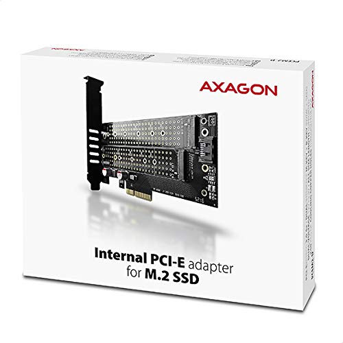 AXAGON PCEM2-D PCIE NVME+NGFF M.2 Adapter for Connection of up to Two M.2 Hard Drives to Computer. 1x NVMe M-Key + 1x NGFF B-Key