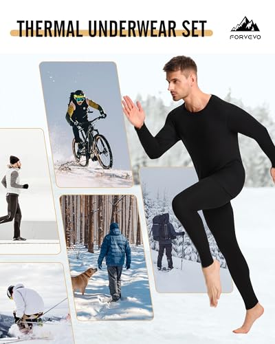 FORVEVO Thermal Underwear Mens,Bambau Thermal Underwear Set mit Fleece Lined,Winter Warm Long Johns Long Sleeve Tops,Quick Drying Mens Underwear for Running Sport Ski(Black,L) - Image 5
