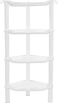4 Tier Corner Shower Caddy, Rustproof, Plastic Shower Organizer for Bathroom, Bathtub, Shower pan, Bath Accessories Shower Caddies, 13.5 x 10 x 33.5 Inches, White Round Slot White 4 Tier