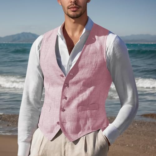 Men Summer Linen Vest Beach Casual Wedding Leisure Waistcoat Groomsmen Vest for Men3