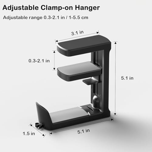 Image of DeskPro K6 Headphone Hanger Hook | Adjustable Clamp Mount Under Desk Headset Holder for Gaming & Office | Space-Saving Universal Headphone Stand for Table Edge - Black
