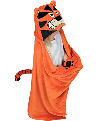 Image of Lazy One Wearable Hooded Blanket for Kids, Animal Hooded Blanket (Tiger)