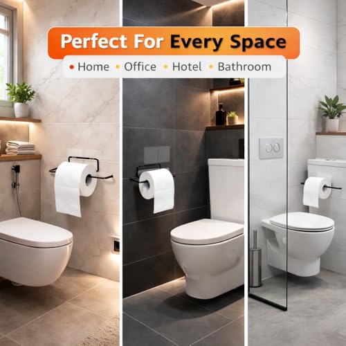 Image of Self-Adhesive GI Steel Toilet Paper Holder, Tissue Roll & Napkin Stand for Bathroom, Multipurpose Towel Holder, Black, Pack of 2