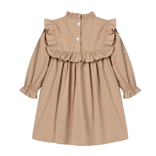 LittleSpring Girls Long Sleeve Dress with Stand Collar Floral Embroidery2