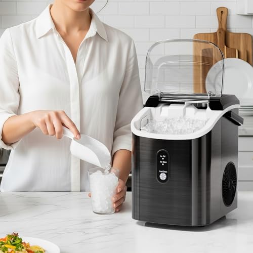 Image of Antarctic Star Nugget Ice Makers Countertop with Auto-Cleaning, 35lbs /Day, Portable Sonic Ice Machine with Handle, Basket and Scoop for Home /Kitchen /Office /Camping(Stainless Steel Black)