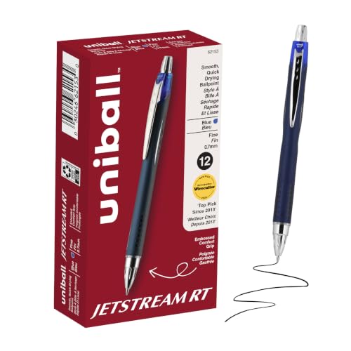uniball Jetstream RT Ballpoint Pens, Blue Ink, 0.7mm Fine Point, 12 Count