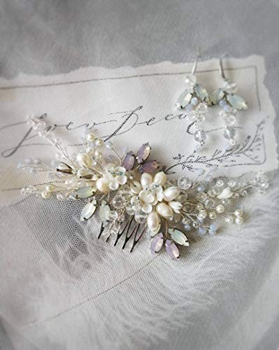 Peine de cabello con cristales para boda plateado miniatura 4
