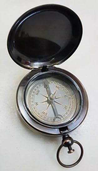 Brújula de bolsillo con botón de presión y acabado latón antiguo miniatura 3
