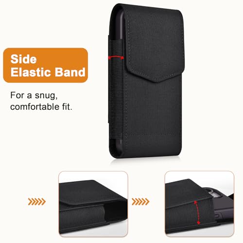 Image of ykooe Holster Compatible with iPhone 12-16 Pro Max /Plus, Samsung Galaxy S22-S26 Plus /FE, Nylon Cell Phone Belt Holder Pouch with Magnetic Closure for Men (Fits Protective Cover on), Black -L
