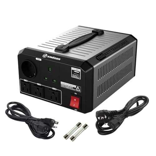 Image of K KRIEGER 1150 Watt Voltage Transformer, 110 /120V to 220 /240V Step Up Step Down Converter with AC Outlets, MET Approved Under UL, CSA