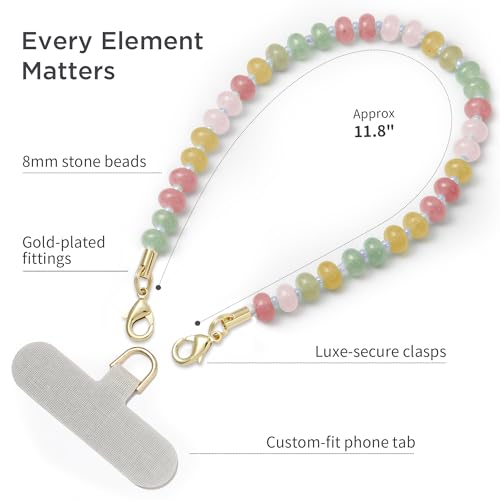 Image of POSADINA Natural Stone Phone Charm, Beaded Healing Phone Wrist Strap, Handmade Cellphone Chain Lanyard with Tether Tab