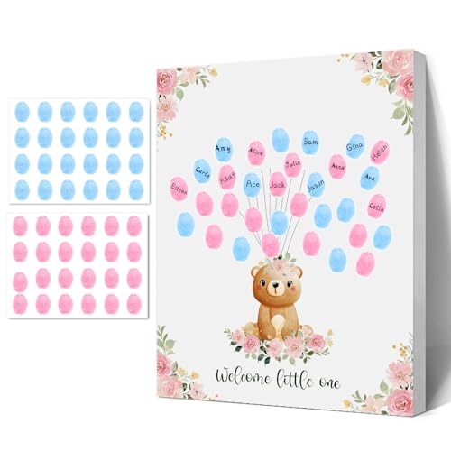 Gender Reveal Fingerprint Tree Sign, Baby Shower Guest Book, Canvas Decor for Boy and Girl Baby Shower, Baby Gender Reveal Party Ideas, Baby Reveal Party Decorations, Bear