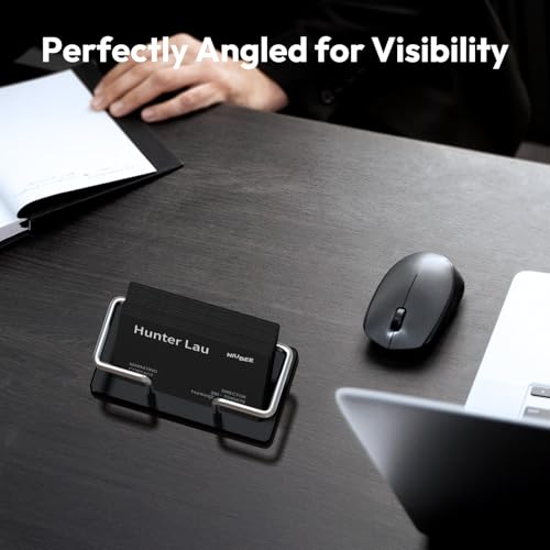Image of NIUBEE Acrylic Business Card Holder: Metal Business Card Display Stand for Desk - Frosted Name Card Organizer for Office, Reception, Desktop (Silver) - 2pack
