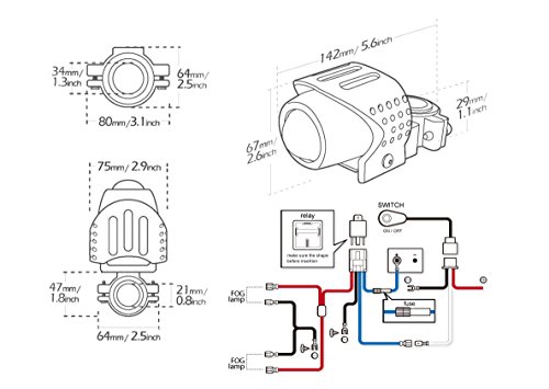 KiWAV Magazi Luz Antiniebla Redonda Lente Azul Haz Ámbar Carcasa CNC Negra 1 pieza + Kit de Cableado WK-003 miniatura 4
