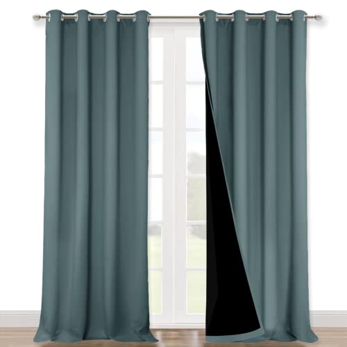 Image of NICETOWN 100% Blackout Curtains for Windows, Pack of 2, Greyish Blue, 52 inch W x 102 inch L, Super Heavy-Duty Black Lined Total Darkness Drapes for Bedroom, Privacy Assured Window Treatment for Patio
