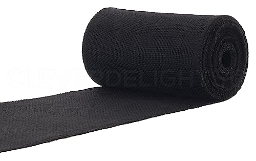 CleverDelights 6" Black Burlap Ribbon - Wired Edges - 10 Yards