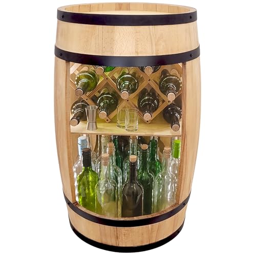 weeco Baril avec Porte-vin et éclairage LED - Tonneau en Bois - Décoration Rustique - Armoire de Bar - Support à vin - Bar à Whisky - Cadeau - Casier à Vin - Baril...