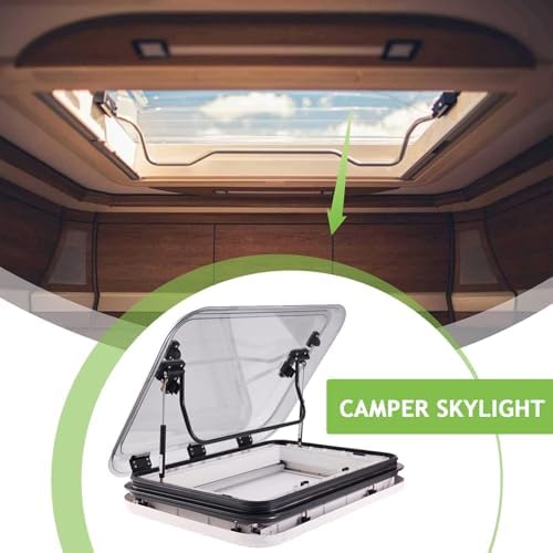 Upgraded RV Skylight with LED Light – 12V Roof Vent Hatch for Motorhome, Camper, Trailer – 70° Wide Opening, Anti-UV Double Acrylic, Insulated – Fits 1-2.4 Inch Roof Thickness (50 * 50cm)