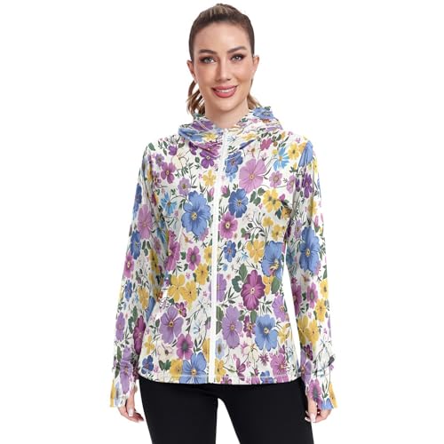 Kigai Flower Women's UPF 50+ Sun Protection Hoodie Jacket with Pocket Zip Long Sleeve Sun Shirt for Gardening Hiking Outdoor