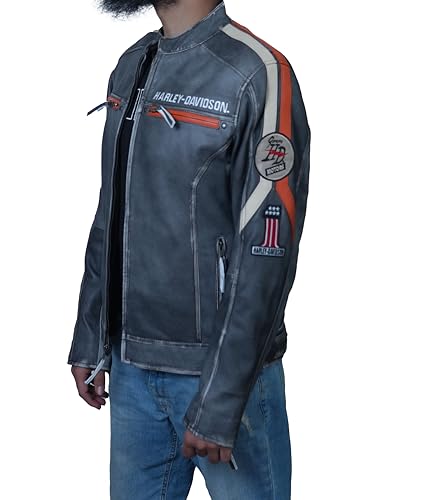 Men’s Retro GoatSkin Leather | H-D Moto Style Leather Jacket | Distressed Vintage Biker Style (3XS-5XL) (US, Alpha, Small, Regular, Regular)2