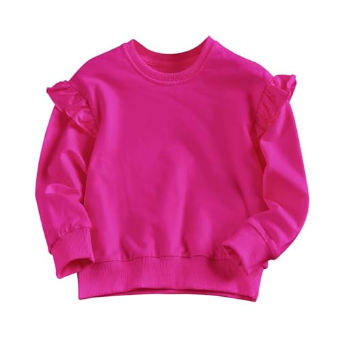 Little Girls Cute Ruffle Pullover Tops Cotton Solid Puff Long Sleeve Crewneck Blouse Fall Winter Basic Sweatshirts for Teen