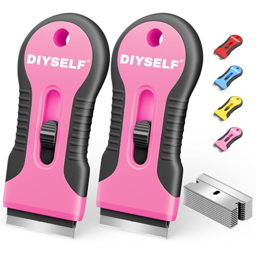 DIYSELF 2 Pack Razor Blade Scraper, 10 PCS Spare Razor Blades, Enhanced Razor Scraper, Razor Blade Scraper Tool for Glass Top Stove, Multipurpose Glass Scraper, Razor Scraper Tool for Paint, Sticker