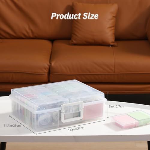 Image of PCA Photo Storage Box 4 inch x 6 inch With Handle - 16 Inner Keeper, Large Organizer, Clear Plastic Craft Case for Stickers, Stamps, Jigsaw, Vegetable Seeds