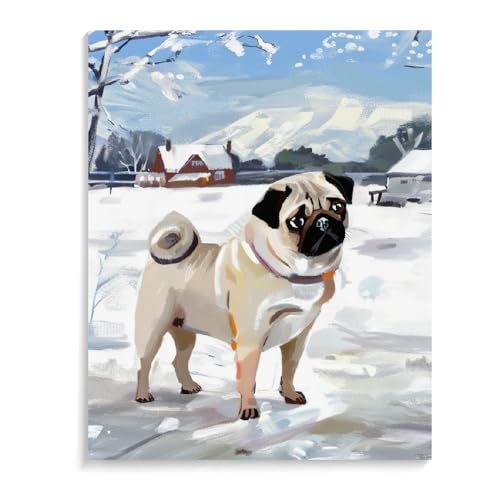DIY Paint by Numbers Pug Dog on Canvas Painting Kits for Adult, Beginner Oil Painting Kits Gift 20x24inch(50x60cm) Frameless