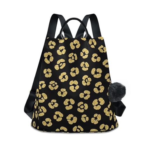 Mochila de viaje antirrobo con cremallera oculta y estampado de leopardo dorado de mujer