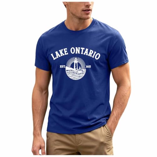 Image of Men's Fashionable Casual Comfortable Printed Short Sleeved T Shirt Wine T Shirt Men (Blue, S)