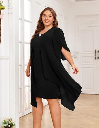 Hanna Nikole Plus Size Chiffon Dress 3/4 Sleeve Flowy Cocktail Party Midi Dresses4