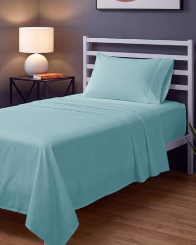 Image of Sleepy Town Twin Size Bed Sheets - 3 Piece - Twin Sheet Set - Extra Soft, Comfy & Cooling - Easy Care - Shrinkage, Wrinkle & Fade Resistant - Brushed Microfiber - Deep Pocket Bed Sheets (Spa Blue)