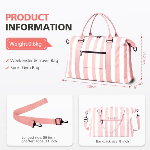 Image of TOPBAG Travel Duffle Bag, Waterproof Weekender Carry On Tote Bags for Women, Sport Gym Bag for Men, Hospital Bag for Labor and Delivery, Overnight Luggage Bag with Trolley Sleeve Coral Pink