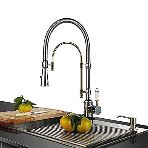 Grifo para ollas de latón antiguo con brazo oscilante doble para cocina 2